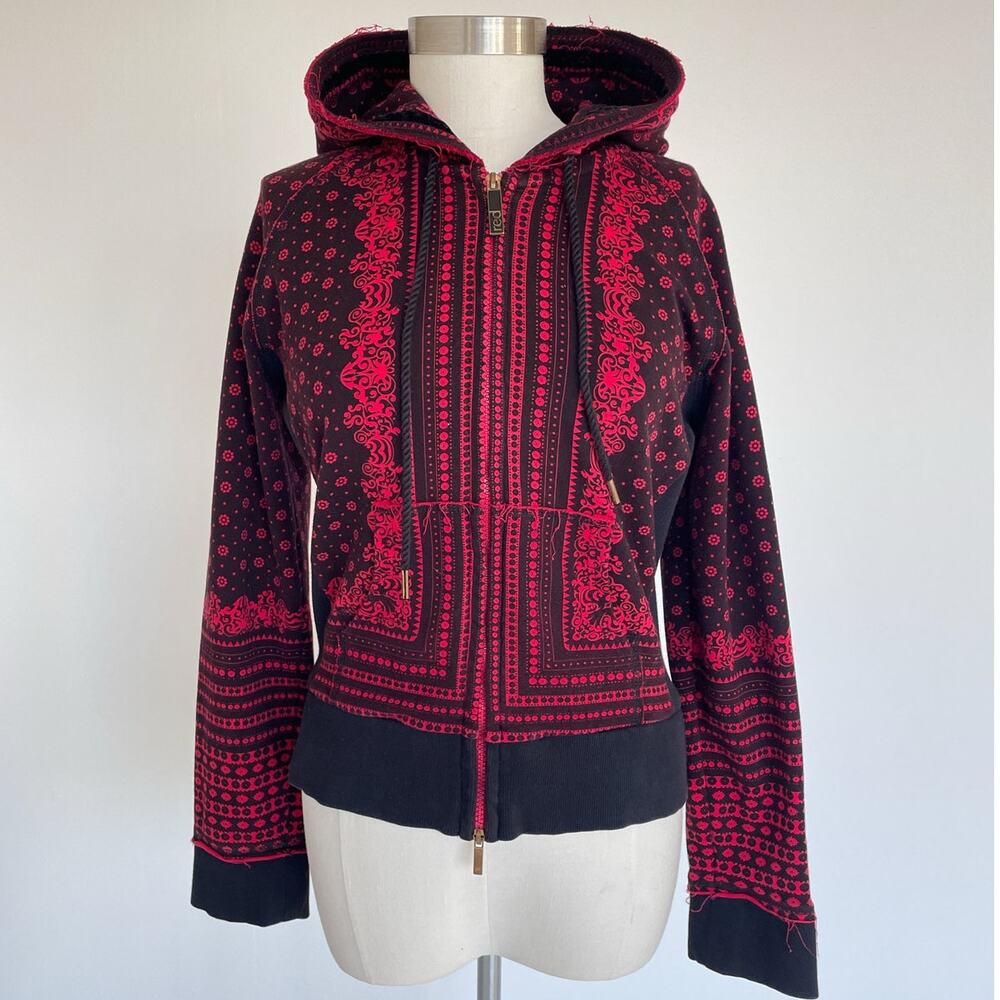 Red By Marc Ecko Y2K 2010s Red Bandana Womens Hoodie / Sz L / Slim Fit Cropped - Picture 2 of 11